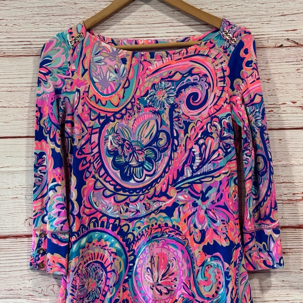 Lilly Pulitzer UPF 50+ Sophie Dress in Blue Currant Drop Me A Lime Sz XS - Picture 7 of 14